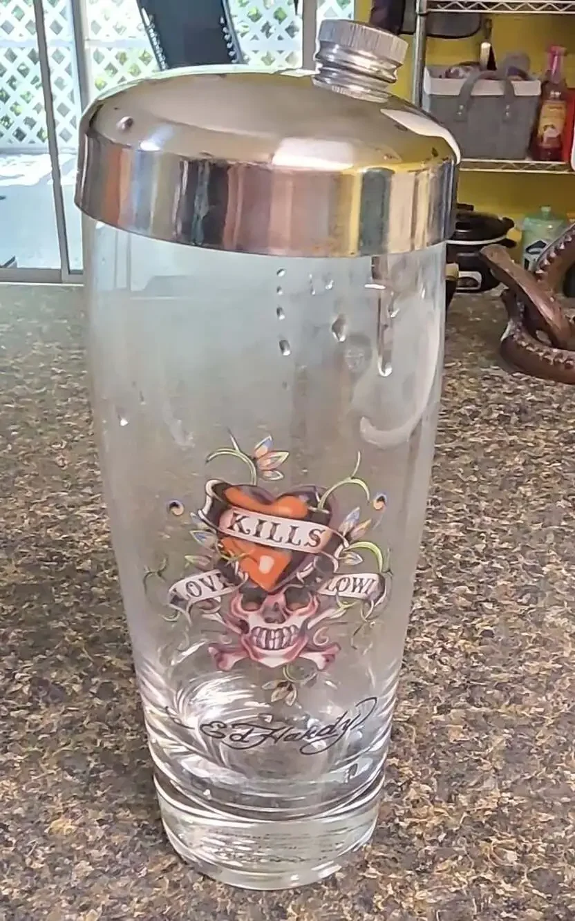 Ed Hardy Love Kills Slowly Cocktail Shaker and Martini Glasses Set
